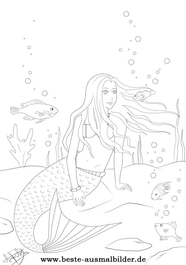 Meerjungfrau Ausmalbild- kostenlose Malvorlagen der Unterwasserwelt für